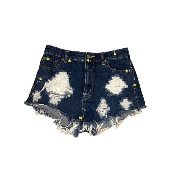 Urban Outfitters BDG Women’s 27 Denim Shorts Distressed Floral Dark Wash - Picture 1 of 8